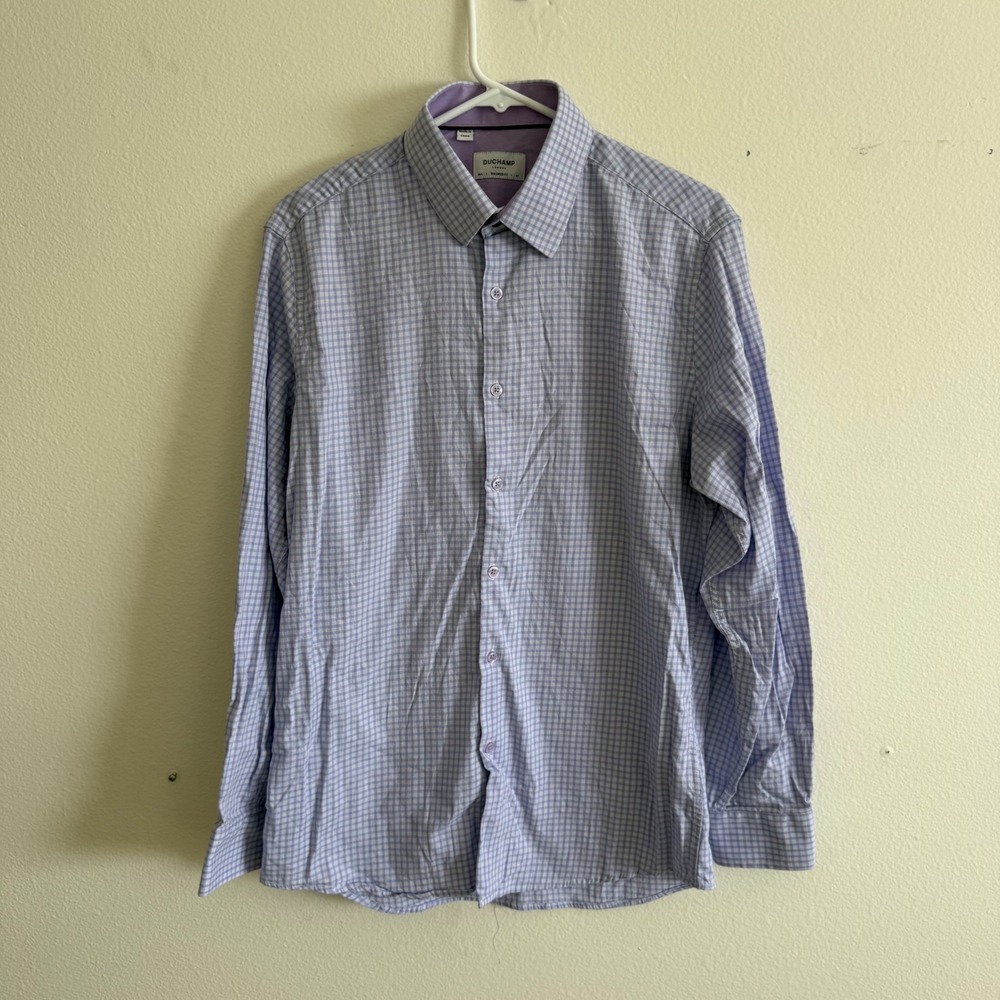 Duchamp London Mens Tailored Fit Purple Micro Check Button Down Shirt 16L 41